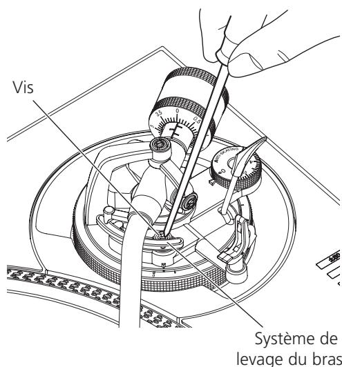 PIONEER DJ PLX 1000 - Réglez la hauteur en tournant la vis lorsque le système de levage du bras est abaisse. - 1