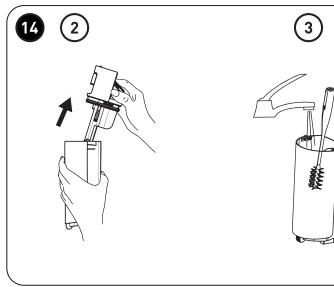 Diagram showing three-step instructions for a mechanical device: adding a spring, using a tool, and using a brush.