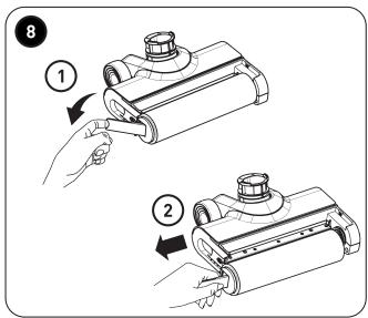 Diagram showing two-step assembly steps of a mechanical device, labeled with numbered callouts.