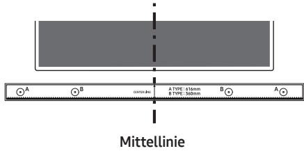 SAMSUNG HW-Q600C - Richten Sie die Mittellinie der Montagehilfe für die Wandhalterung auf die Mitte des Fernsehers aus (wenn Sie die Soundbar unter dem Fernseher montieren) und befestigen Sie dann die Montagehilfe für die - 1