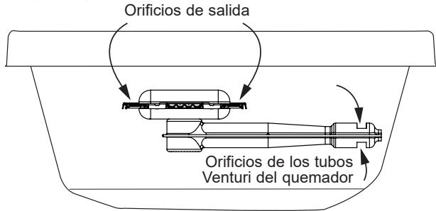 Orificios de salida Orificios de los tubos Venturi del quemador