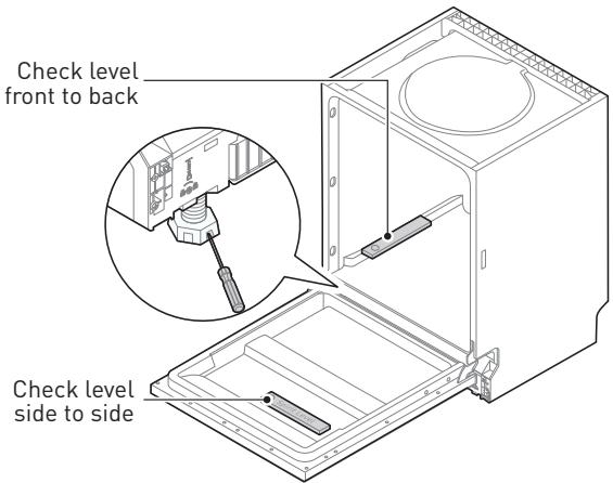 HIGH ONE 10S49 D WAD929C - Step 5. Levelling the dishwasher - 1