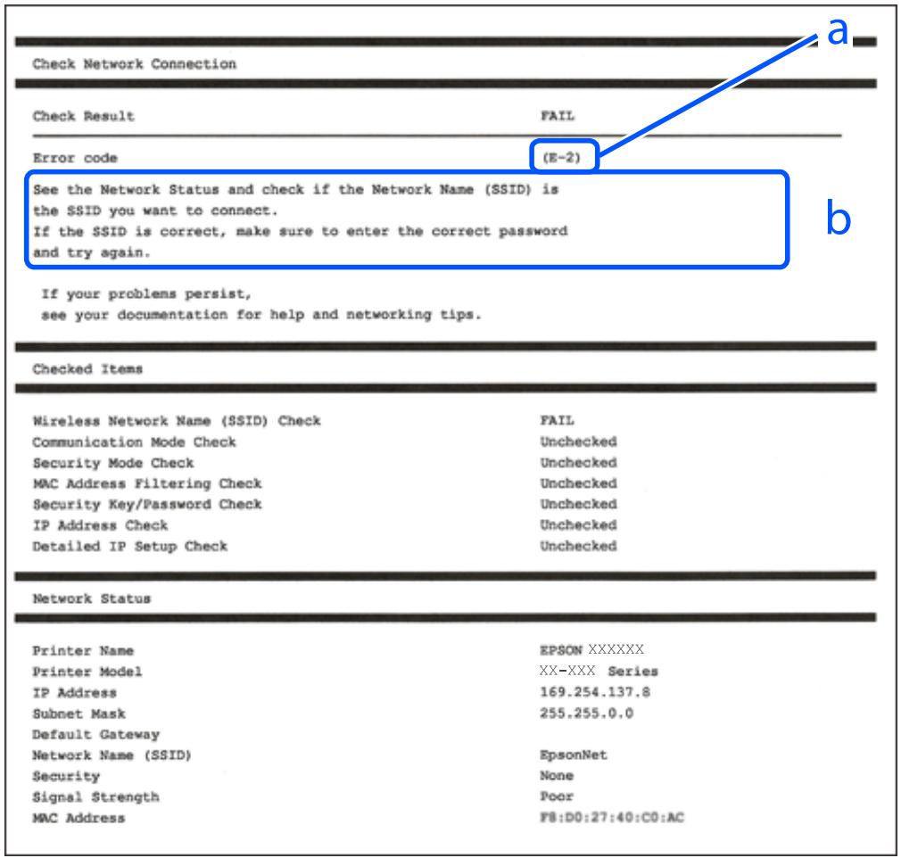 EPSON EcoTank ET-2840 - Messages et solutions sur le rapport de connexion réseau - 1