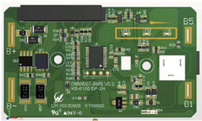 TECHWOOD TAN8006R - BLOC-BATTERIE ET CARTE PCB DU COMMUTATEUR EXPLICATION DE L'ETAT DE LA LUMière LED - 1