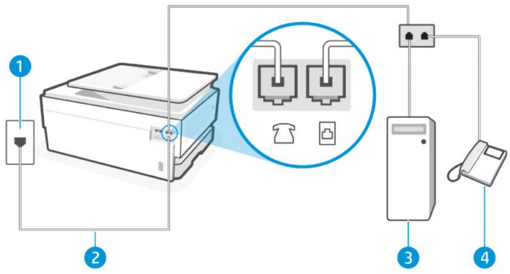 HP OJ PRO 8124e - Cas K : Ligne vocale et de télécopie partagée avec un modem d'ordinateur et une messagerie vocale - 3