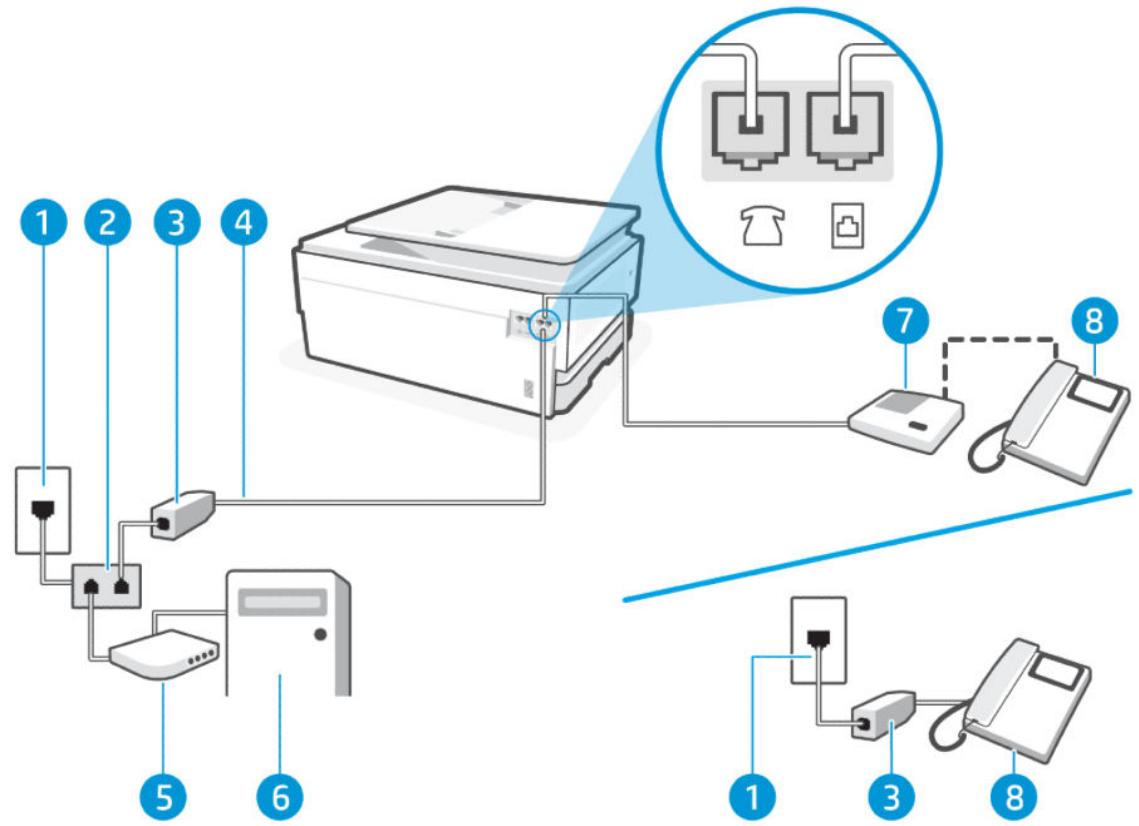 HP OJ PRO 8124e - Ligne vocale/telécopie partagée avec un modem DSL/ADSL d'ordinateur et un répondeur téléphonique - 1