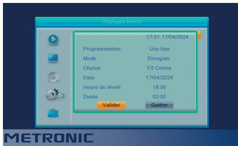 METRONIC UHD 4K S1 - B - Programmer un enregistrement différé - 1