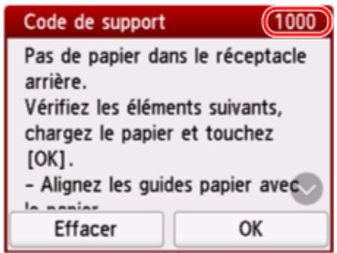 CANON TS7650i - Lorsqu'un code de support et un message s'affichent sur l'écran tactile de l'imprimante : - 1