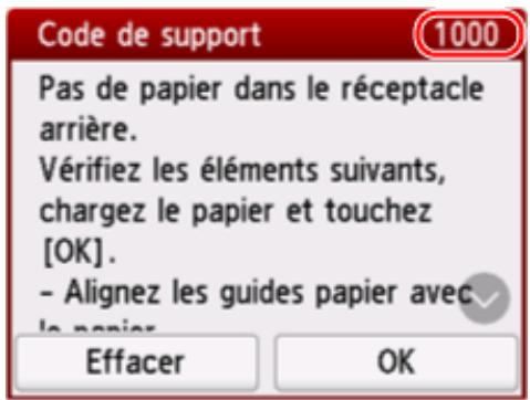 CANON TS7650i - Lorsqu'un code de support et un message s'affichent sur l'écran tactile de l'imprimante : - 1