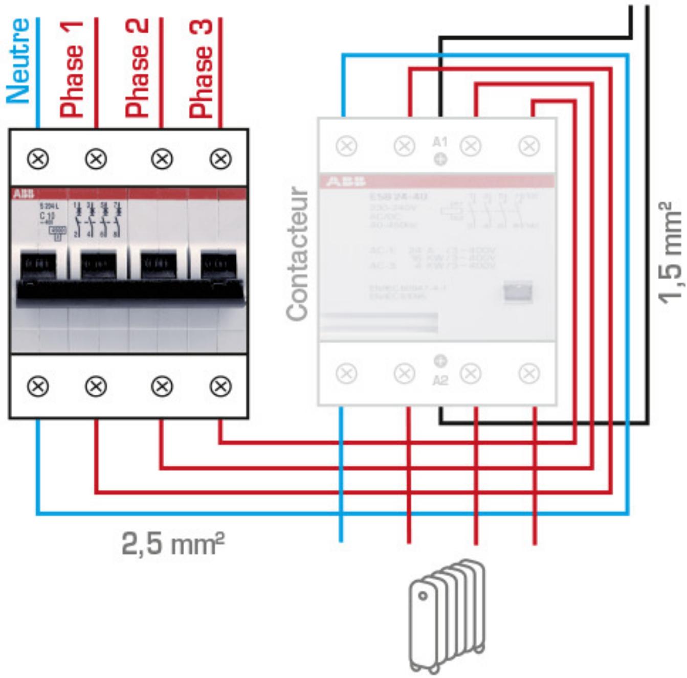 ABB tétrapolaire  10 A - Depuis interrupteur différentiel - 1