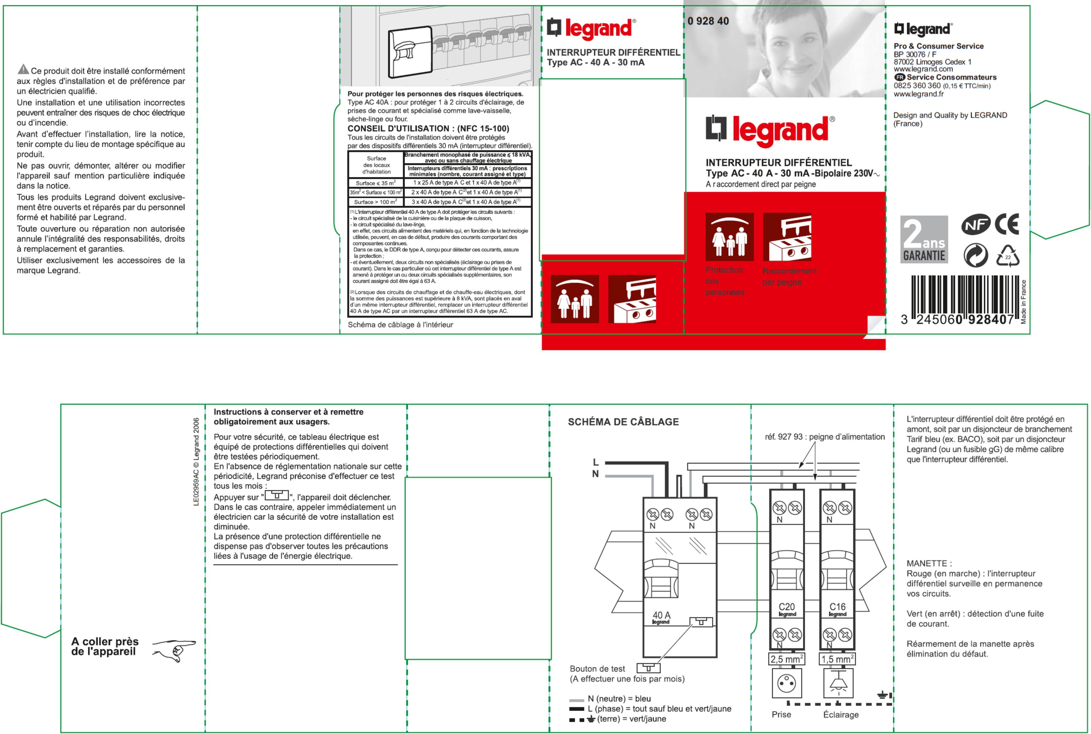 LEGRAND 30 mA 40 A type AC arrivée haut / départ haut - 1