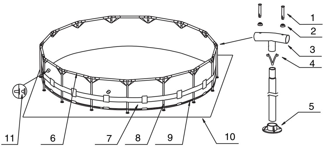 INTEX Metal Frame ronde Diam.3.66 x H.0.76 m - DETAIL DES PIECES - 1