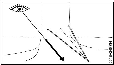 STIHL MSE 170 C, 190 C, 210 C, 230 C - Détermination de la direction de chute - sans nervure de visée sur le capot ni sur le carter de ventilateur - 1