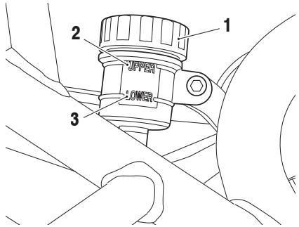 TRIUMPH Tiger XCA, Tiger XCX, Tiger XR, Tiger XRT, Tiger XRX et Tiger XRX-LRH - Contrôle et appoint du niveau de liquide de frein arrêté - 1