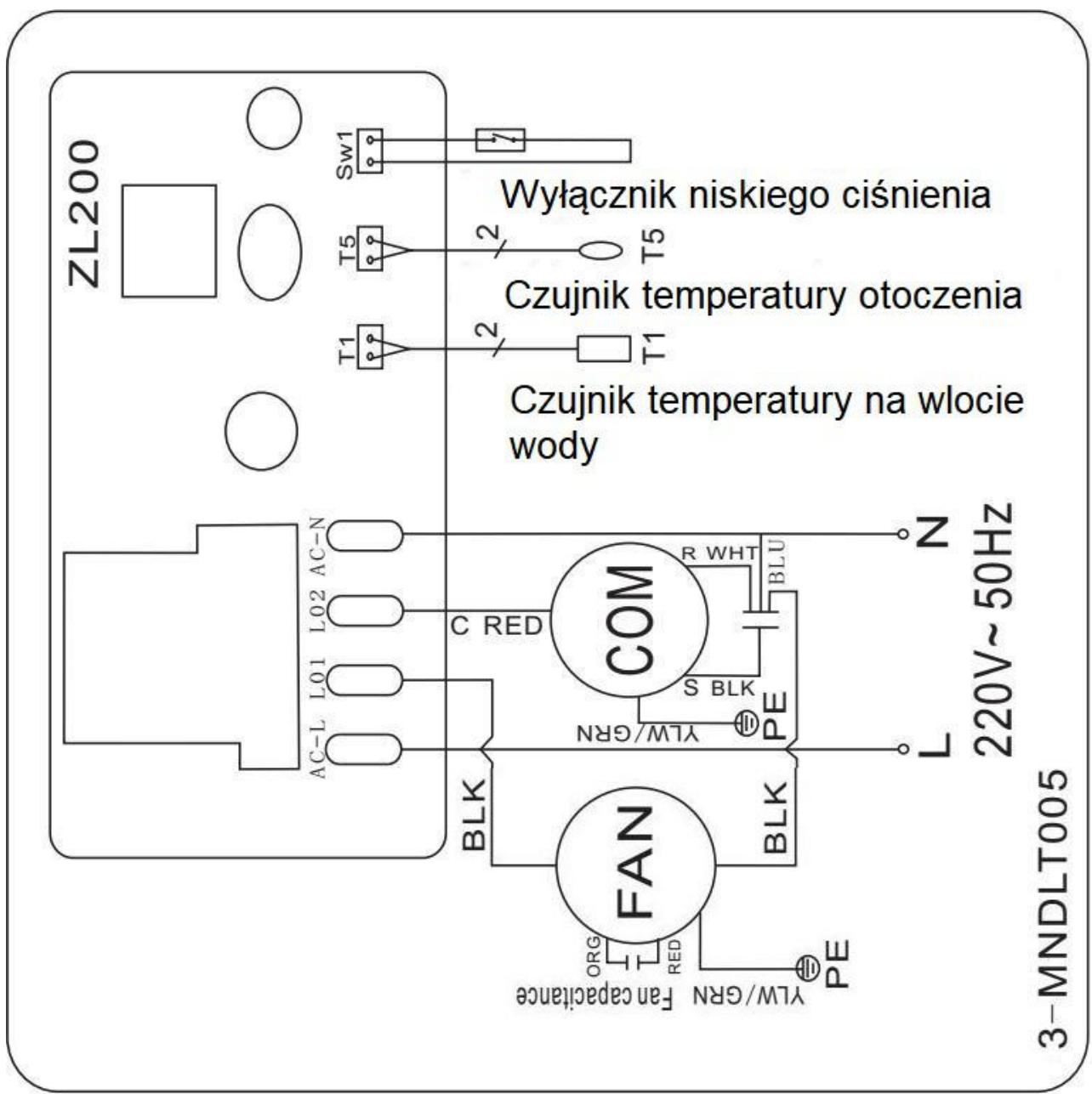 GRE HPM20, HPM30, HPM40 - Schemat okablowania basenowej pompy ciepta - 1