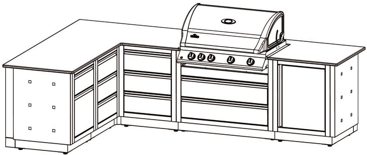 NAPOLEON GRILLS MODULE TROIS TIROIRS - EXAMPLE 4: ILOT À 90° AVEC GRIL ENCASTRÉ 605 SITUÉ CONTRE UN MUR INCOMBUSTIBLE - 2