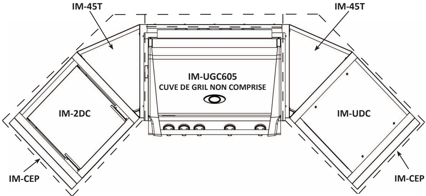 NAPOLEON GRILLS MODULE RANGEMENT NAPOLEON POUR CUISINE EXTéRIEURE - EXAMPLE 1: ILOT AVEC GRIL ENCASTRÉ 605 SITUÉ CONTRE UN MUR INCOMBUSTIBLE - 4