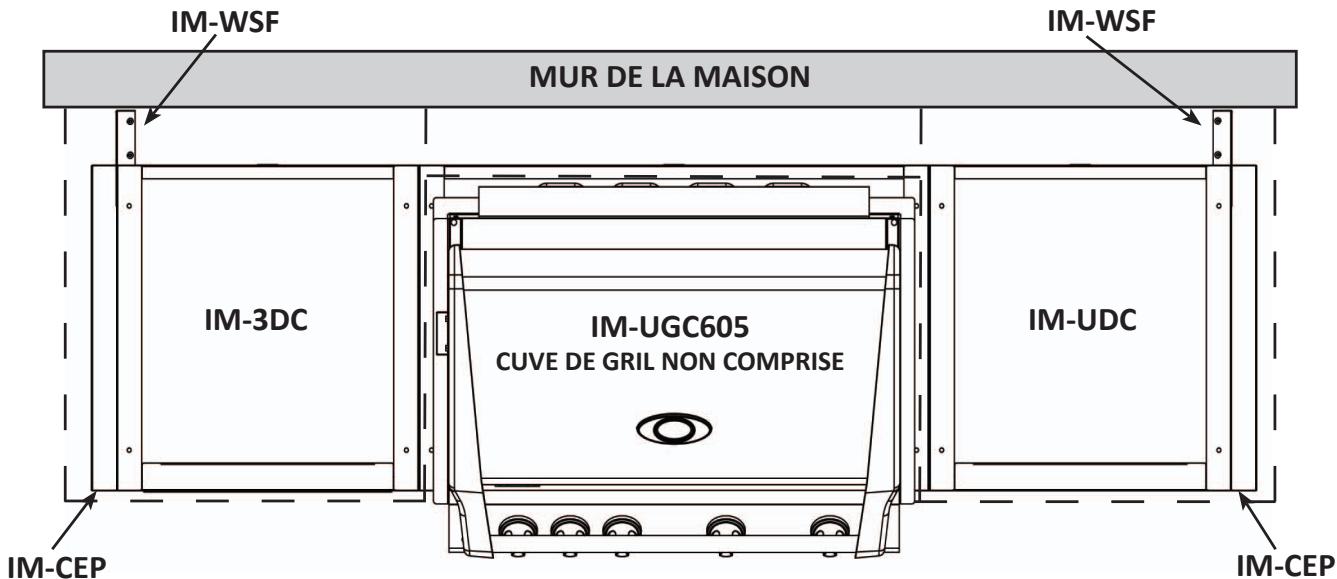 NAPOLEON GRILLS MODULE RANGEMENT NAPOLEON POUR CUISINE EXTéRIEURE - EXAMPLE 1: ILOT AVEC GRIL ENCASTRÉ 605 SITUÉ CONTRE UN MUR INCOMBUSTIBLE - 2