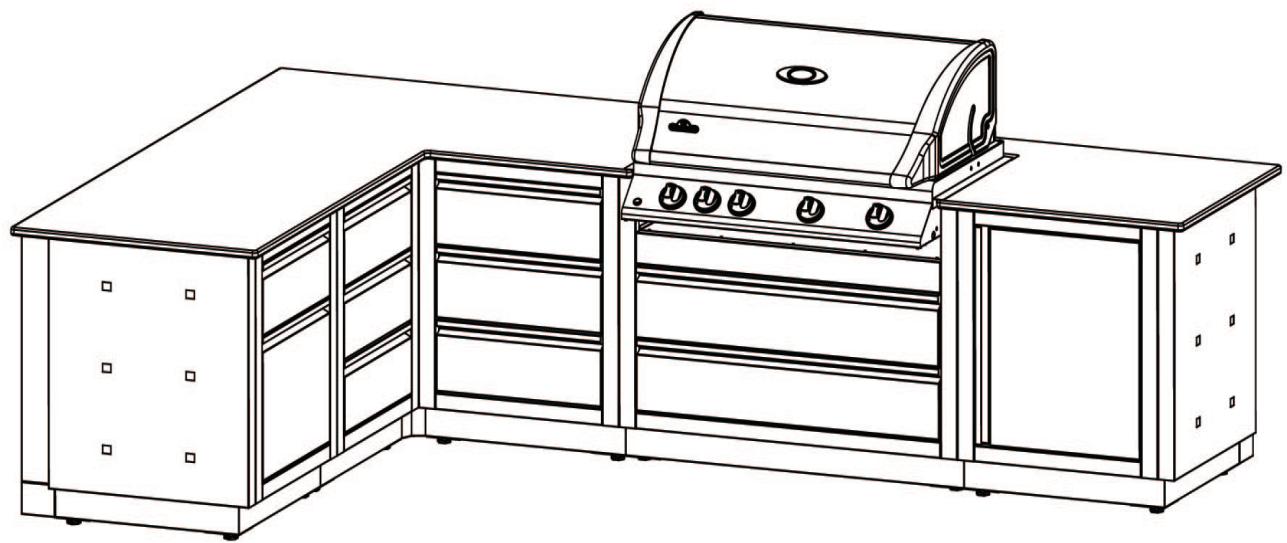 NAPOLEON GRILLS MODULE POUR éVIER - Example 4: ILOT à 90° avec GRIL encastré 605 situé CONTRE un MUR incombustible - 2