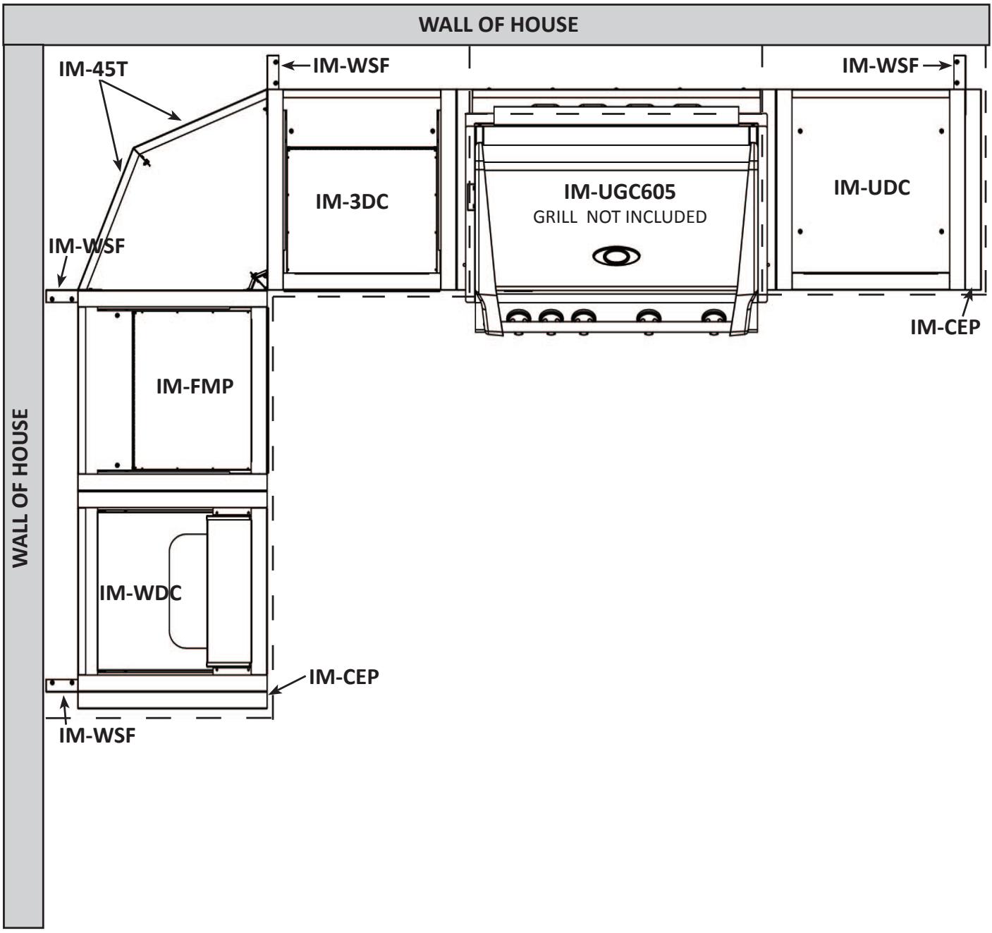 NAPOLEON GRILLS MODULE POUR éVIER - EXAMPLE 4: 605 BUILT-IN 90^ ISLAND AGAINST NON-COMBUSTIBLE WALL - 2