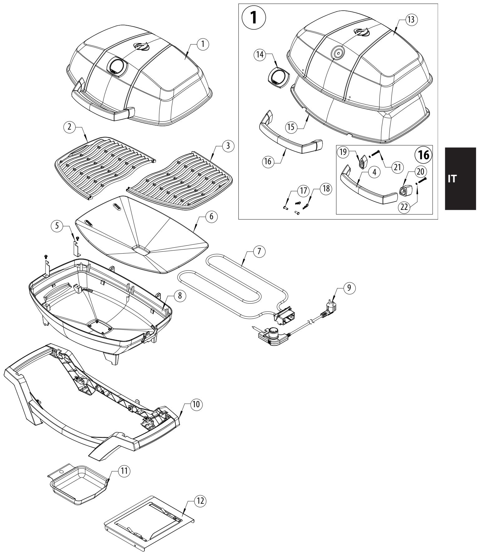 NAPOLEON GRILLS TRAVEL Q - PRO285E - Spaccato ricambi - 1