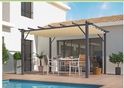 HABRITA PER 4030 GE - Pergola aluminium coloris gris anthracite poteaux 10x10 cm toile couleur écru - 1