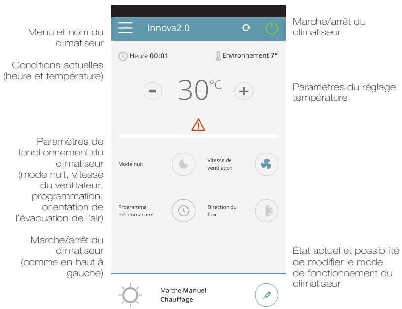 KLIMEA 12HP VERTICAL - Gestion du climatiseur : fonctionnement de l'application - 1
