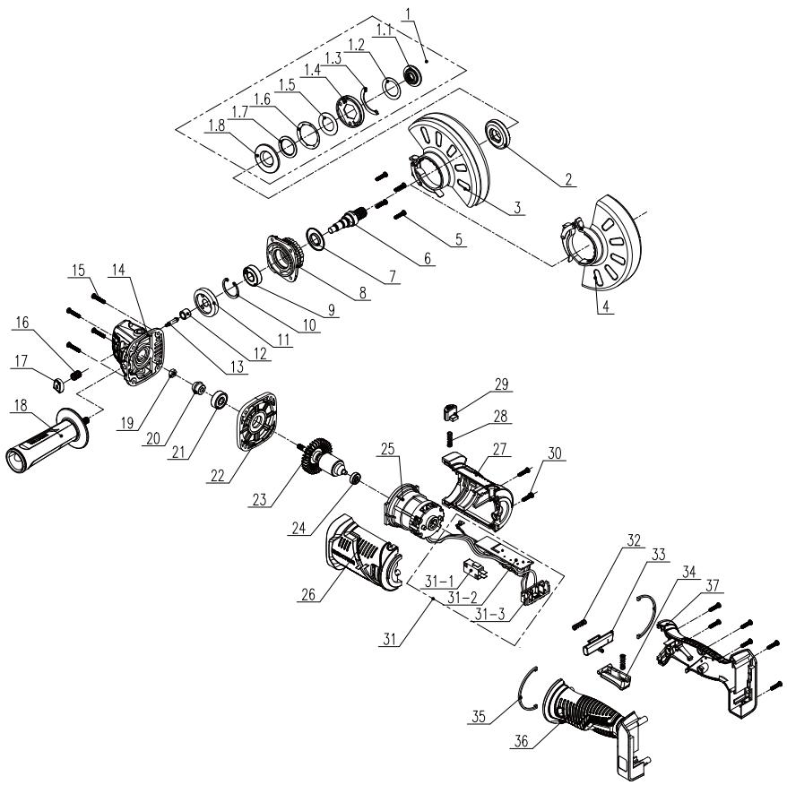 DEXTER 20VAG3-125BL.1 - VUE ÉCLATÉE AVEC LISTE DES COMPOSANTS - 1