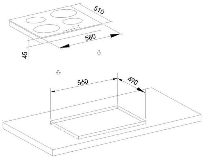 CANDY CHK46C - Assembly of ceramic hob : - 1