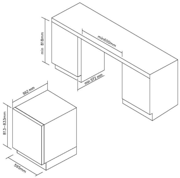 ROSIERES RWCB60/N - > Specifiche di montaggio per incasso Per altezza 813 mm con porta tutto vetro / acciaio inox - 1