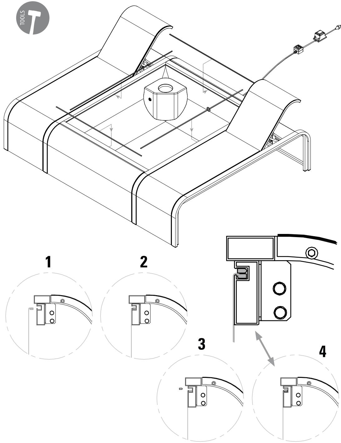 GRE MARIPOSA - Installation of sheeting and fixing - Montage de la toile et fixation Montaje tela y fijacion - Montage der Innenhulle und Befestigung Montaggio telo e fissaggio - 2