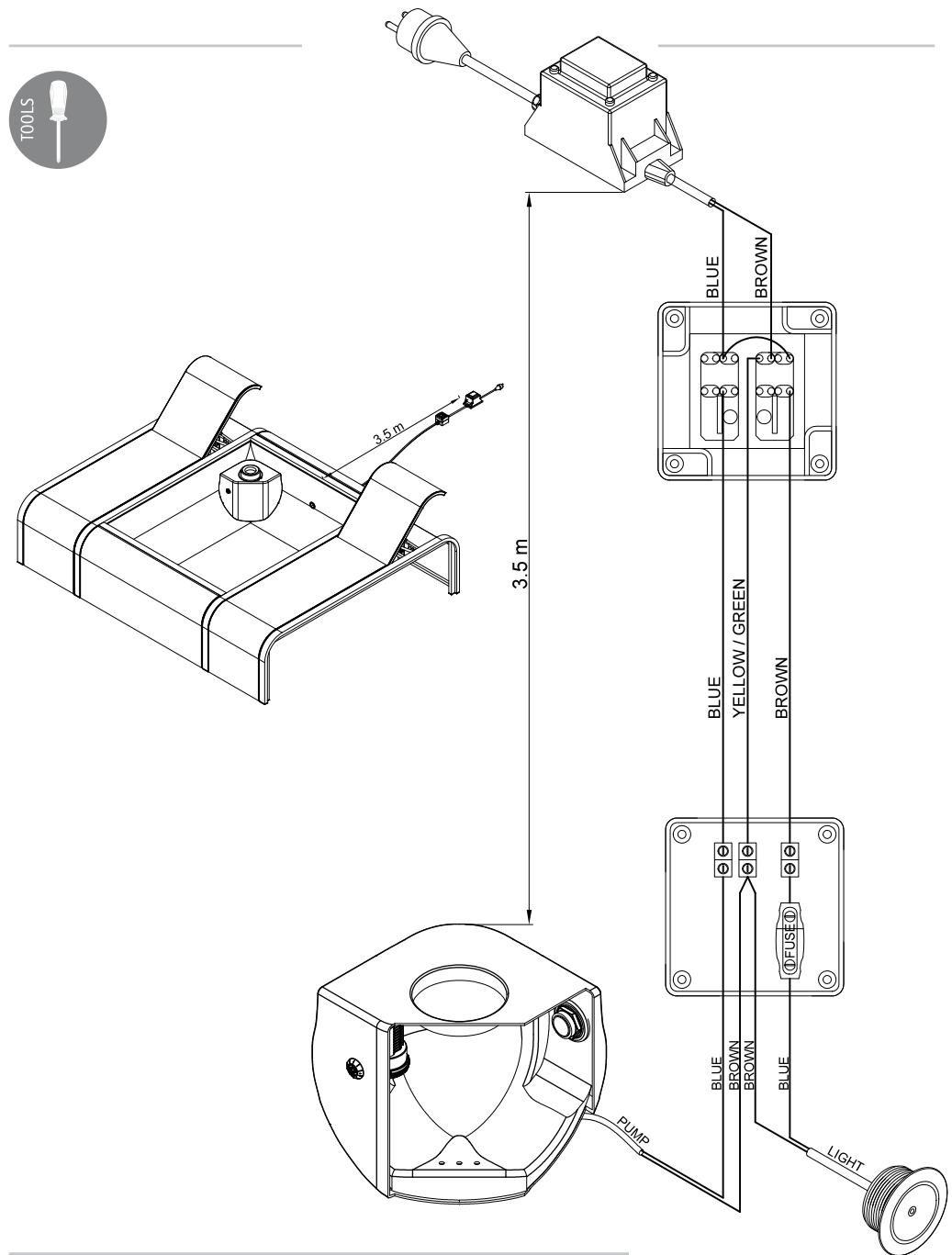 GRE MARIPOSA - Electrical connection diagram - Schéma des raccordements électriques - Esquema conexiones électricas - Elektrisches Anschlussschema - Schema collegamenti elettrici - 1