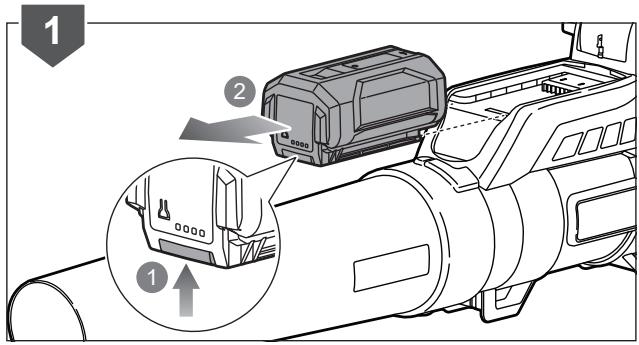 Diagram showing a device component with labeled parts and an inset view highlighting a component with arrows and symbols.