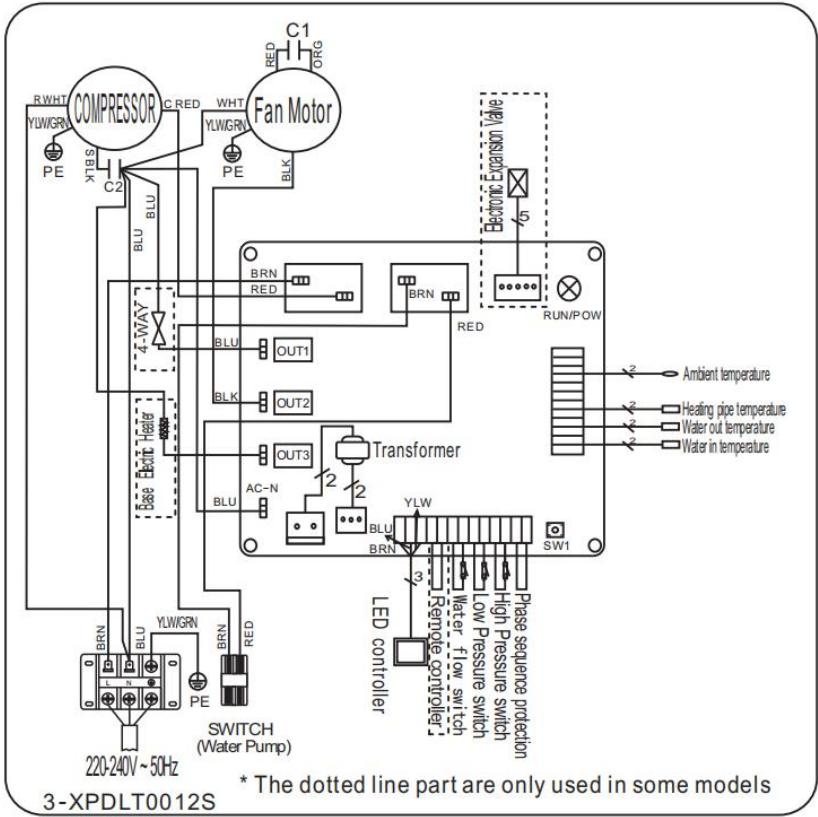 GRE HPG25 - HPG40 - HPG50 - HPG70 - ZWEMBAD WARMTEPOMP BEDRADING SCHEMA - 1