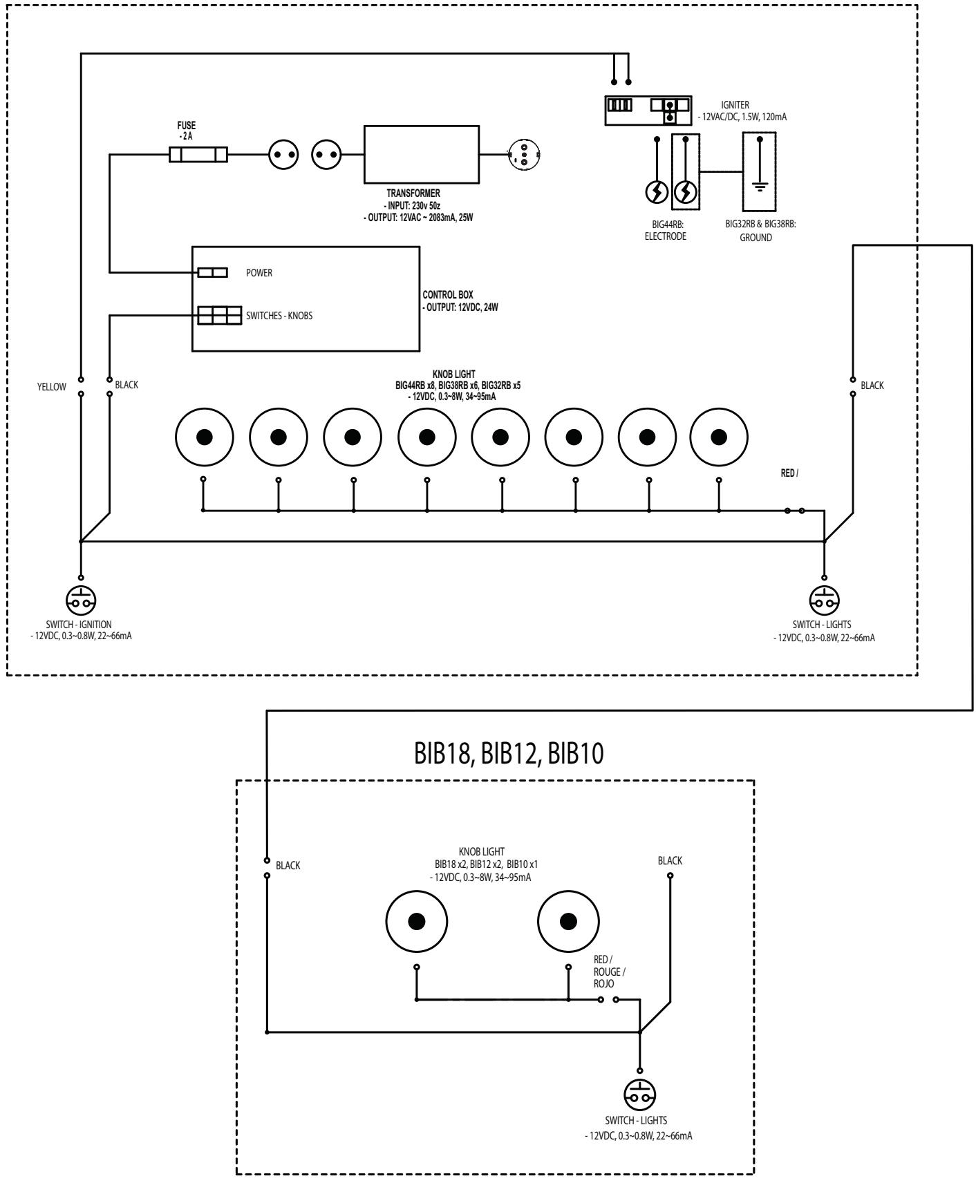 NAPOLEON GRILLS BI32, BI12 & BI10, BIG32, BIG38 & BIG44, BIB10, BIB12 & BIB18 - DIAGRAM FOR ELECTRICAL CONNECTIONS - 1