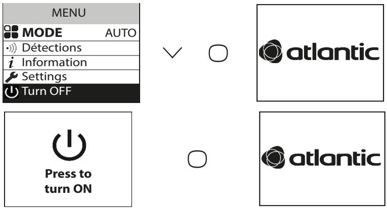 ATLANTIC Divali - - Switching the appliance on/off - 1
