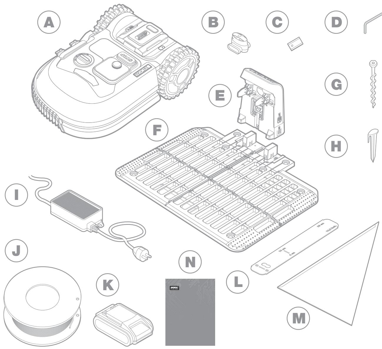 WORX WR167E - LISTE DES COMPOSANTS CONTENU DU CARTON - 1
