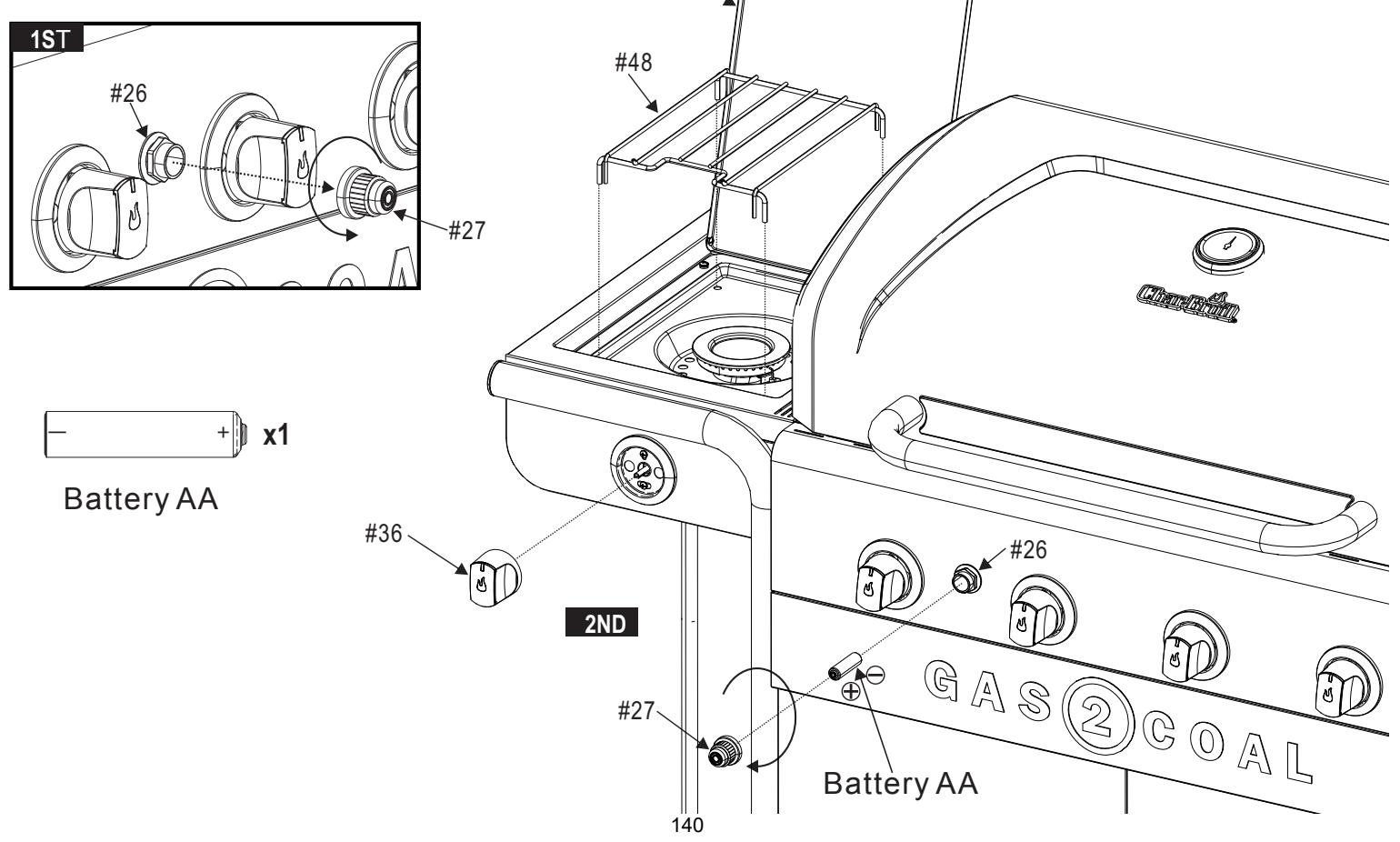 CHAR BROIL GAS2COAL - 468301421 - 468301421UK - 468302421 - PARTS LIST - 47