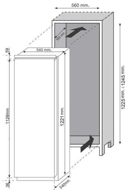 ROSIERES RSLP122N - DIMENSIONS DU PRODUIT ET COMPARTIMENT ENCASTRE - 1