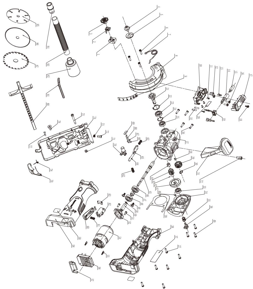 DEXTER 20VMPS2-85.1 - EXPLODED VIEW WITH PARTS LIST - 1