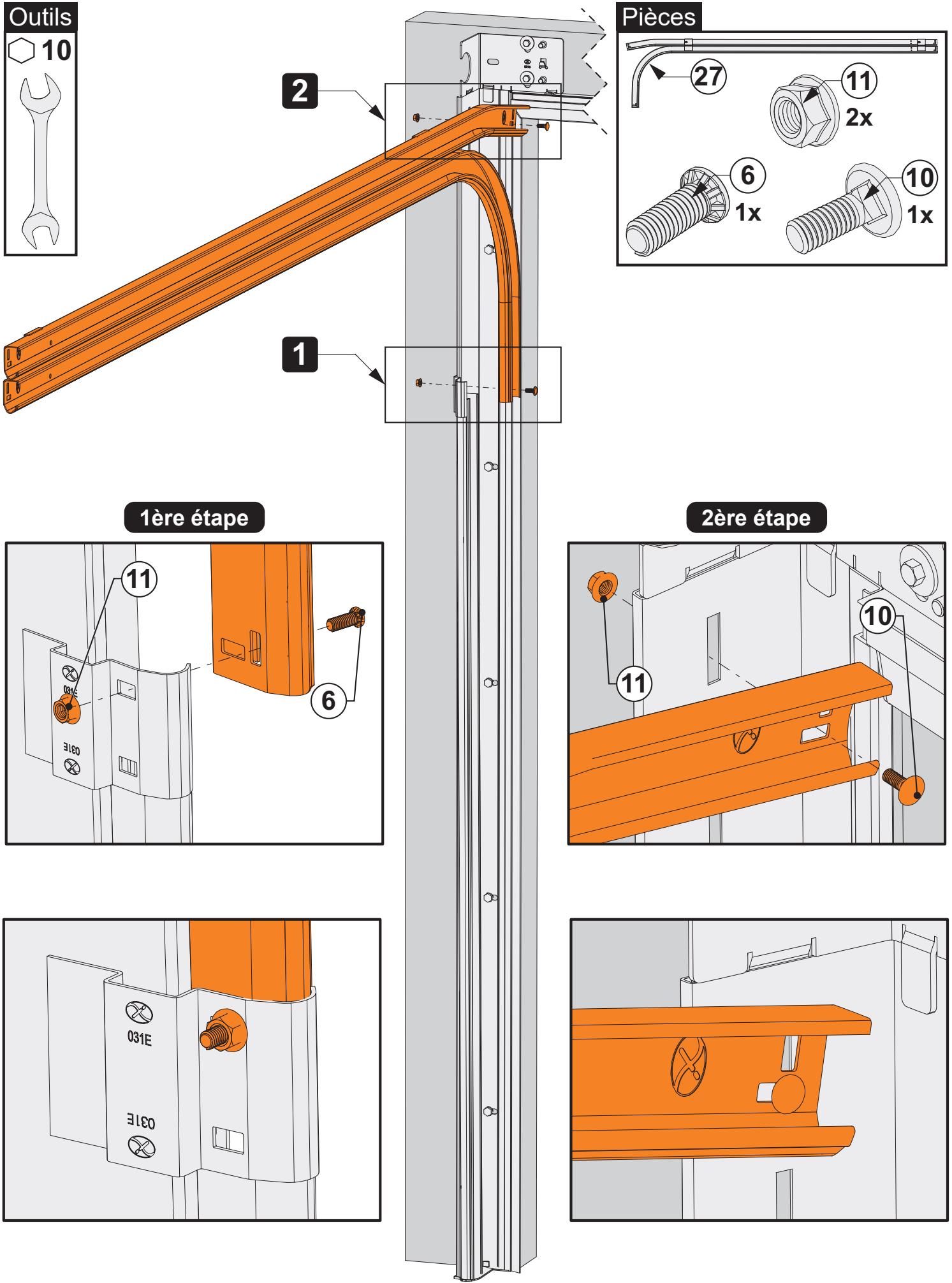 FLEXIDOOR PORTE GARAGE SECT.MOTO - Fixation des rails horizontally aux cornières - 1