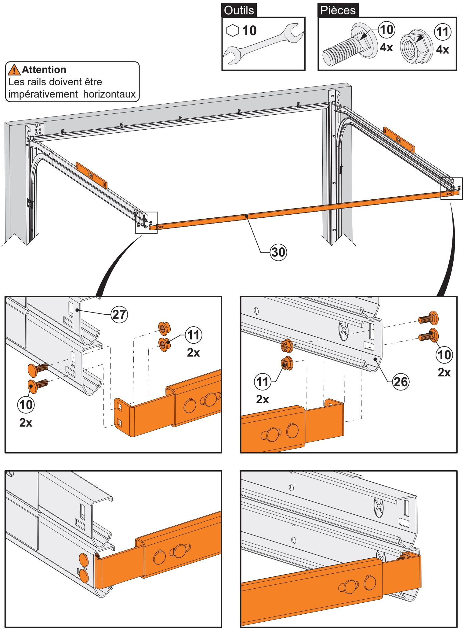 FLEXIDOOR PORTE GARAGE SECT.MOTO - Fixation du rail de liaison - 1