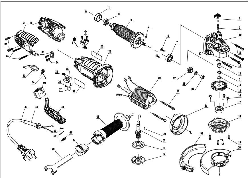 DEXTER 800AG2-125.5001 EAN CODE : 3276007726442 Angle Grinder - ΑΝΑΠΤΥΓΜΑ ΚΑΙ ΚΑΤΑΛΟΓΟΣ ΑΝΤΑΛΛΑΚΤΙΚΩΝ - 1