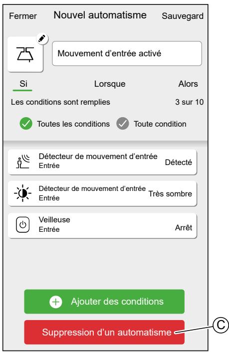 SCHNEIDER ELECTRIC MUREVA EVLINK - Appuyez sur Supprimer l'automatisation (C). - 1