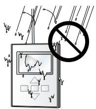 Safety warning sign showing no prohibition over a device with visible wiring and warning symbols