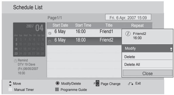 LG 32LD450 - Button Function in Schedule List Mode - 7