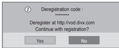 Deregistration code : ****** Deregister at http://vod.divx.com Continue with registration? Yes No