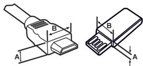 Technical diagram showing two mechanical components with labeled dimensions A and B