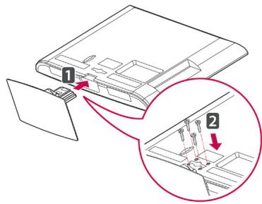 Diagram showing a device with labeled parts and a magnified view of the component being inserted into a housing.