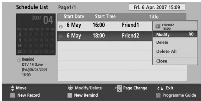 LG 37LH3800 - Button Function in Schedule List Mode - 6